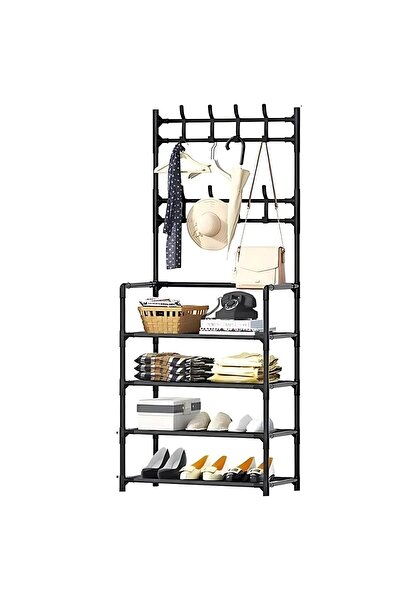 VELORA Clothes hanger with shoe rack, 4 shelves, multifunctional organizer, m...