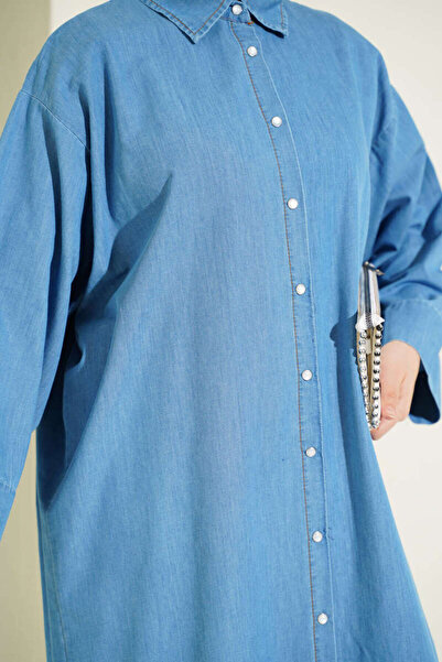 Lavanta Tekstil Long Denim Tunic with Snap Buttons