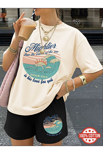 MİDAD Unisex Women'S/Men's White Color Custom Printed Shorts T-Shirt Set