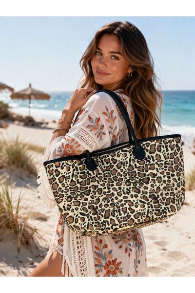 MARBERRY Μαύρη γυναικεία τσάντα με λεπτομέρειες λεοπάρ