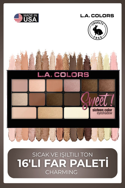 L.A Colors Sweet! 16 Color Eyeshadow Palette - Sıcak ve Işıltılı Ton Profesyo...