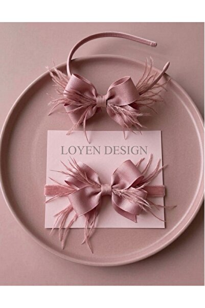 Loyen Design Pembe Anne Fiyonk Tüylü Taç & Bebek Bandanası Seti – Lohusa Anne...