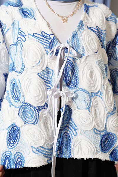 Lavanta Tekstil Kimono cu șireturi și broderie în relief