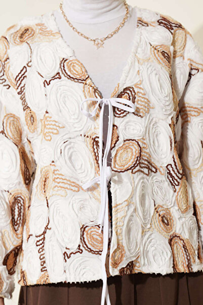 Lavanta Tekstil Kimono cu șireturi și broderie în relief