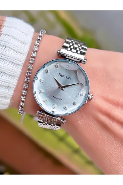 Ferrucci Women's Wristwatch New Model Steel Band Cut Glass Waterproof 2-Year Warranty Bracelet Gift