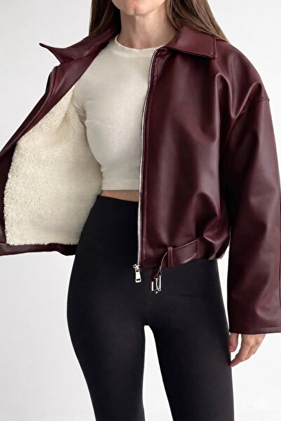 Jaglion Suede Lined Belted Leather Jacket Bomber Trend Oversize Luvren