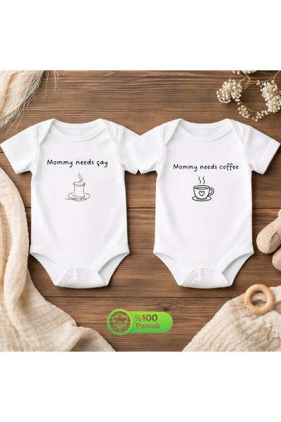 lafazan İkiz Bebek Zıbın Body Mommy Needs Çay Kahve Coffee (2 Adet)
