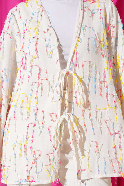 Lavanta Tekstil Kimono colorat cu ciucuri și șireturi