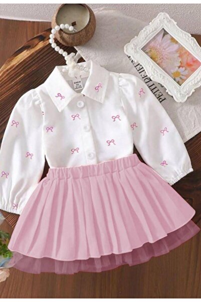 CQCQ Момичешка пола с панделка - Комплект от горнище и пола