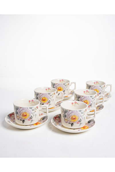 Malooki Set of 6 Eden coffee cups - floral porcelain with roses, 12 pieces wi...