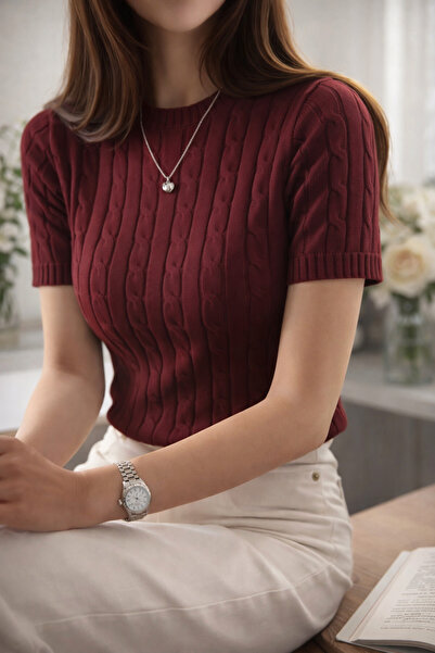 pepule Women's Ribbed Knitwear T-Shirt Short Sleeve Slim Fit Soft Textured