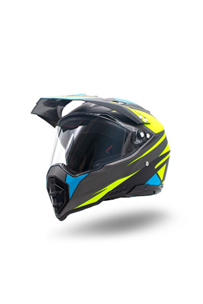 XTR Casca motocross/enduro adulti 128, culoare galben/albastru, marime L