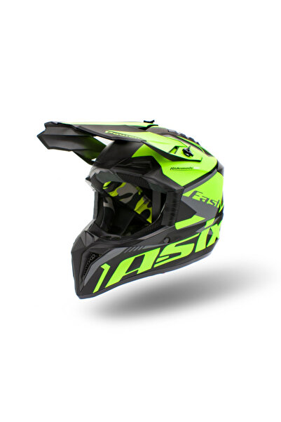 Asix Casca motocross/atv copii 127, culoare negru/lime, marime YM, 53-54cm