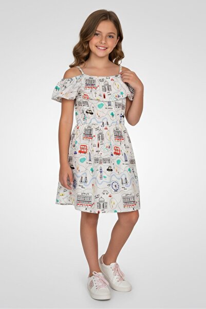 Hamleys Kids Girl Cold Shoulder Graphic Print Dress, Multicolor