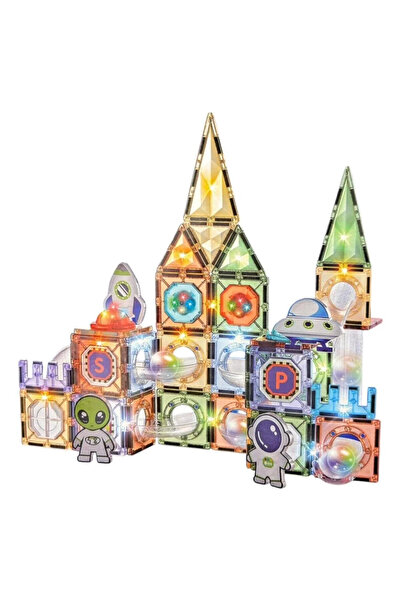 Bundeba 100 Parça Magnetic Tiles Uzaylılar Işıklı Mıknatıslı Manyetik Yapı Bl...