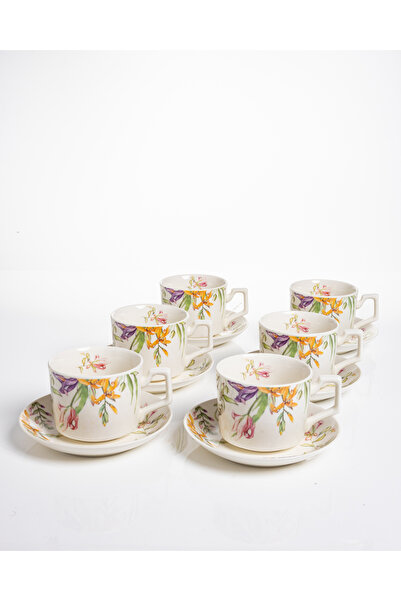 Malooki Set of 6 Tropical coffee cups – exotic floral porcelain, 12 pieces wi...