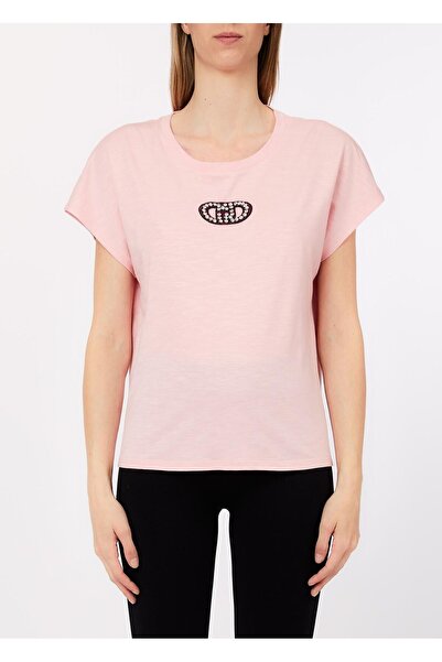 liu.jo Taş Logo Detaylı Pembe Basic Tişört