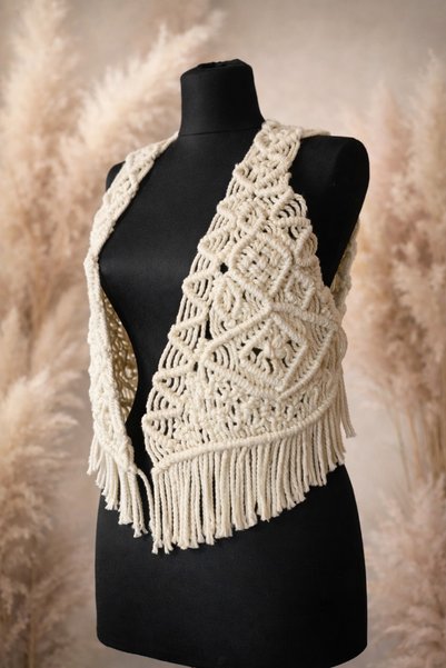 Zuviel Deco Handmade Handmade Macrame Crop Vest, Beach Dress