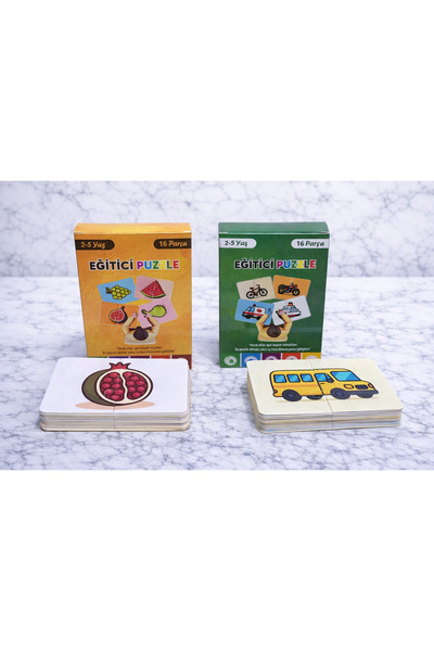 Meröka Süper Puzzle İkili Keşif Seti (Meyveler & Taşıtlar) Zeka Geliştirici E...