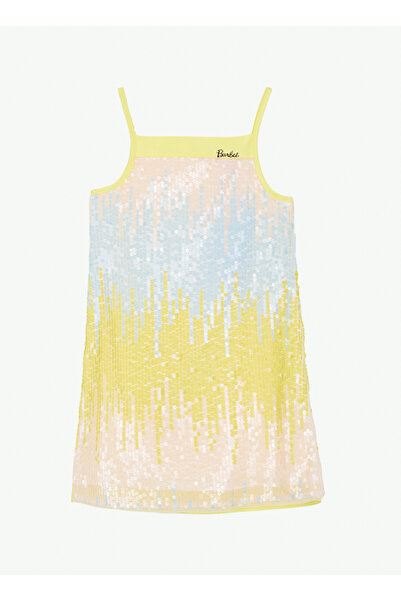 Barbie Sarı Kız Çocuk Payetli Abiye Elbise BRB6SG-ELB6518