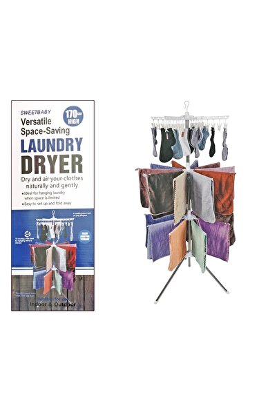 OEM Vertical Foldable Clothes Dryer, 170 cm, Rotating Stand with Clamps, White