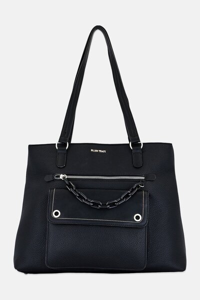 Ellen Tracy Women Brand Logo Pebble Grain Workbook Tote Bag, Black