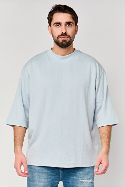 Brave Soul Men Round Neck Short Sleeve Plain T-Shirt, Light Blue