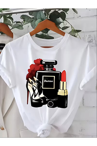 LİNA06 Women'S Plus Size Perfume Bottle Graphic T-Shirt - Casual Crew Neck Sh...
