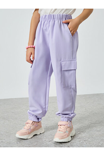 Styli Girls Lilac Solid Cargo Joggers