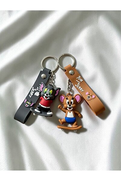 Charmary 3D Tom Ve Jerry Silikon Anahtarlık Kaykaylı 2 Adet