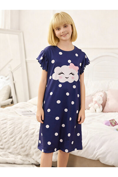 Take Two By Styli Girls Polka Dot Cloud Print Sleep Dress