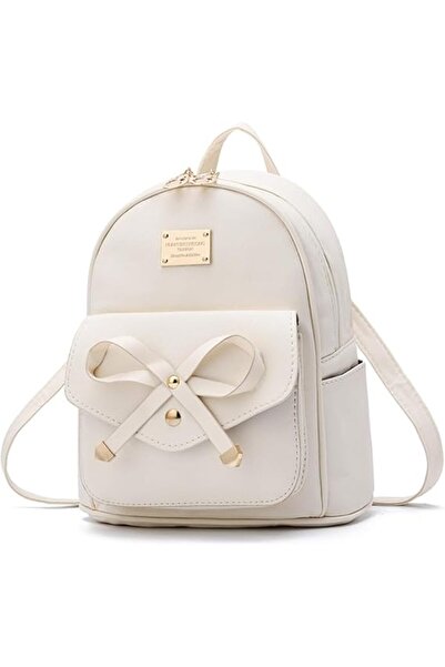 Arabest White mini leather bow backpack, suitable for women's leisure travel