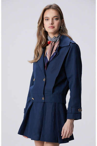 Network Lacivert Keten Karışımlı Pardösü