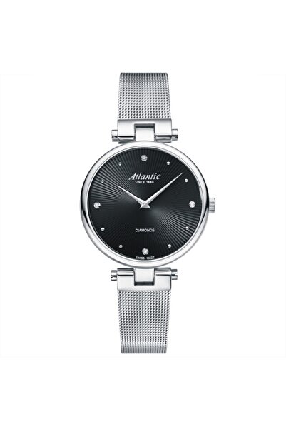 Atlantic Ceas Elegance Royal Diamonds, inox argintiu, carcasa 33mm, 4 diamant...
