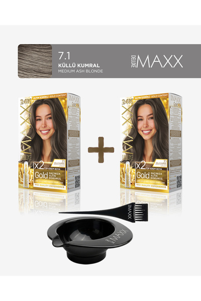 MAXX DELUXE 2'li Paket Golden Beauty Set Saç Boyası 7.1 Küllü Kumral, Boya Ta...