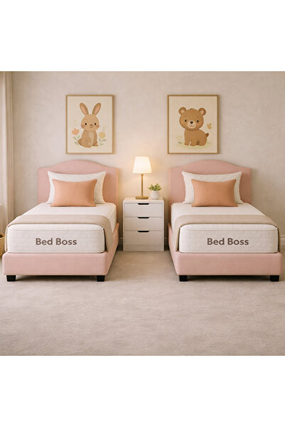 BedBoss سرير اطفال تنجيد قماش وردي خشب متين