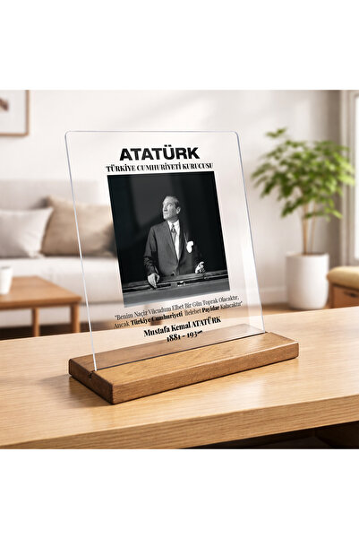 hediyekralı Atatürk Temalı Ahşap Ayaklı Pleksi Dekor | Masa Üstü Dekoratif Ta...