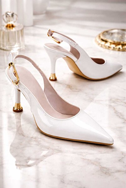 SETTİ MANA White Patent Leather Pointed Toe Stiletto Women's Shoes