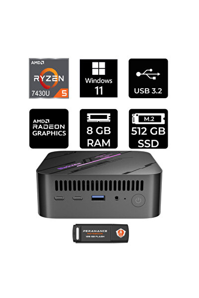 Blackview MP100 AMD Ryzen 5 7430U 8GB 512GB SSD W11H Mini Masaüstü Bilgisayar