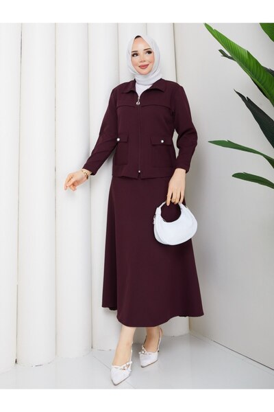 Rema Alina Zippered Suit with Stone Buttons and Skirt