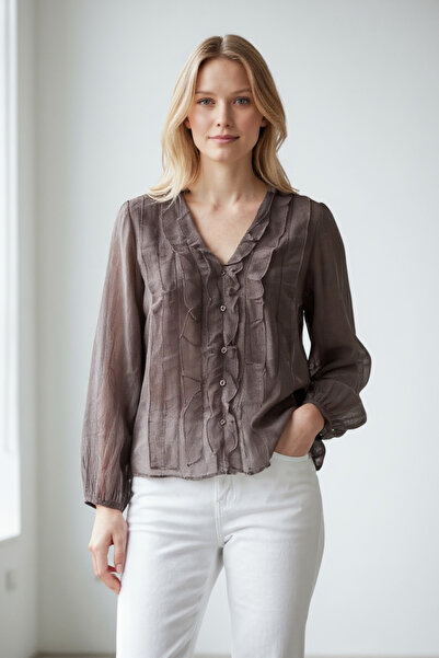 Vireo Club Kadın Transparan Fırfırlı Gömlek