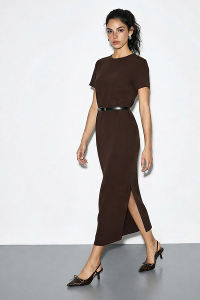 Bianco Lucci Kadın Kemerli Bisiklet Yaka Kalem Elbise 0573 60286014