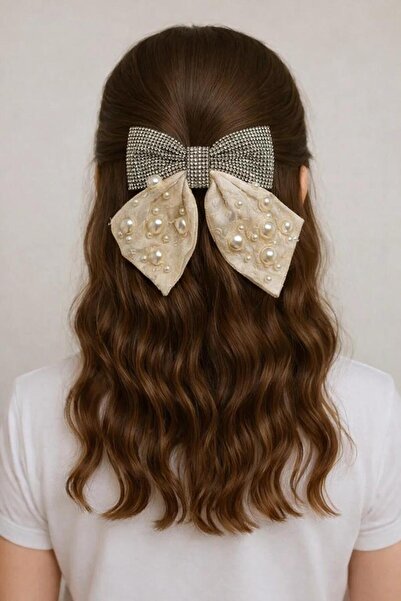 Katia&Bony Cataramă automată cu perle și pietre, Ecru