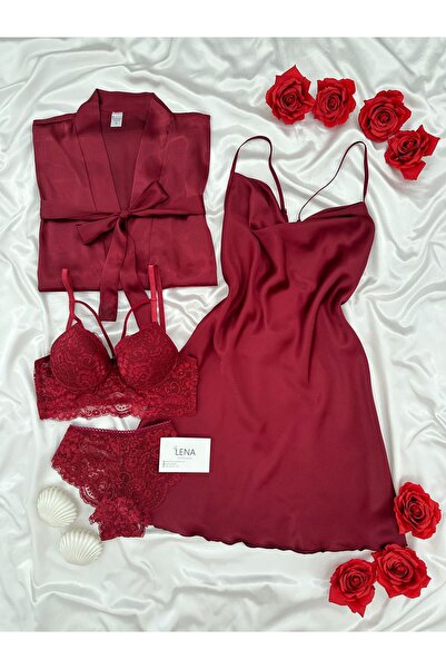 Lena Homewears Women's Jasmin Satin Dressing Gown Nightgown Set with Underwear