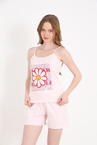 ELİTOL Дамски комплект от памучна ликра с тънки презрамки и къси панталони