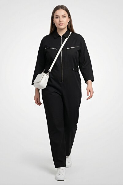 Maje جمبسوت نسائي سادة بأكمام طويلة، أسود