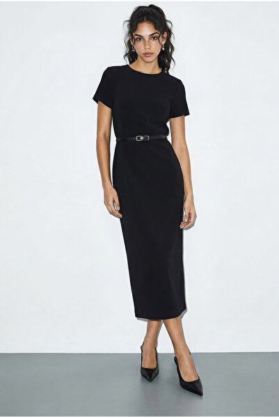 Bianco Lucci Kadın Kemerli Bisiklet Yaka Kalem Elbise 0573 60286014