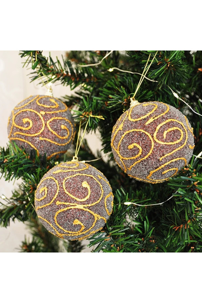 özssa Luxury Tree Decoration Balls Brown 3-Piece Set - 8cm -