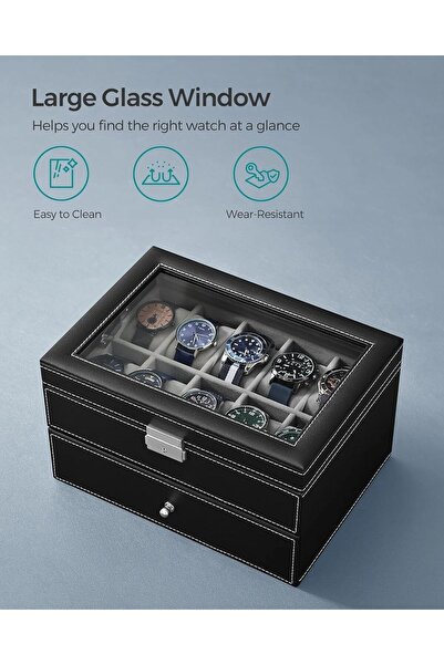 VmaxVision Watch Box Double layer Jewelry Box with Drawer Case for Watch Man ...