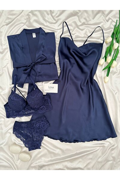 Lena Homewears Set de cămașă de noapte și halat din satin Jasmin pentru femei